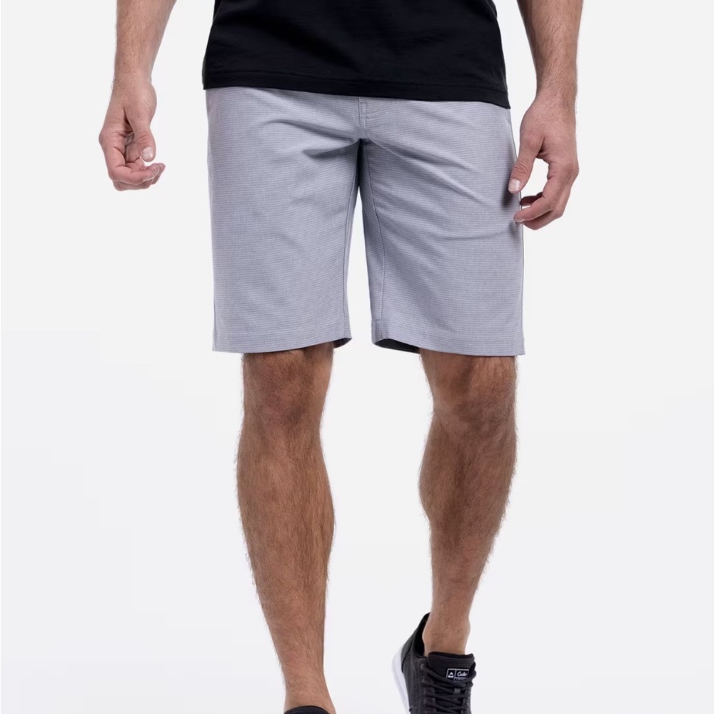Travis Mathew Sand Harbor Chino Active Short Heather Sleet Gray Micro Stripe 30